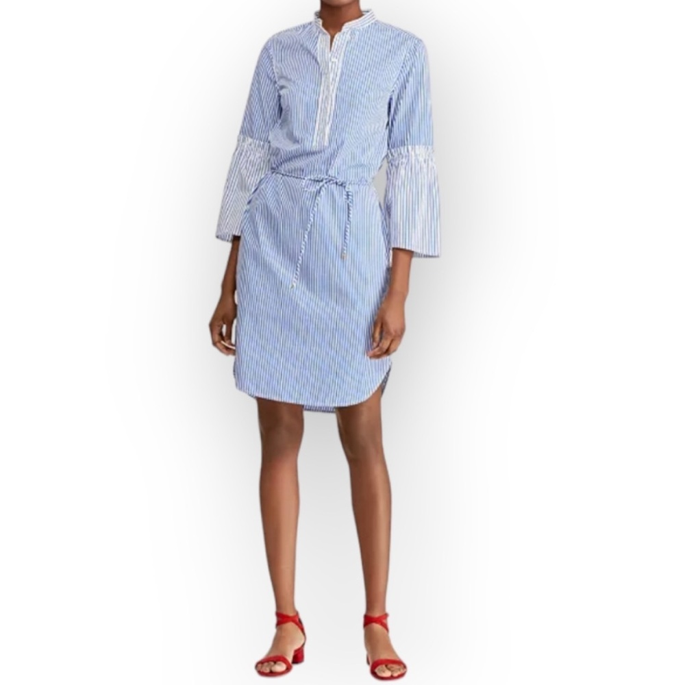 Lauren Ralph Lauren Blue and White Striped Cotton Shirt Dress